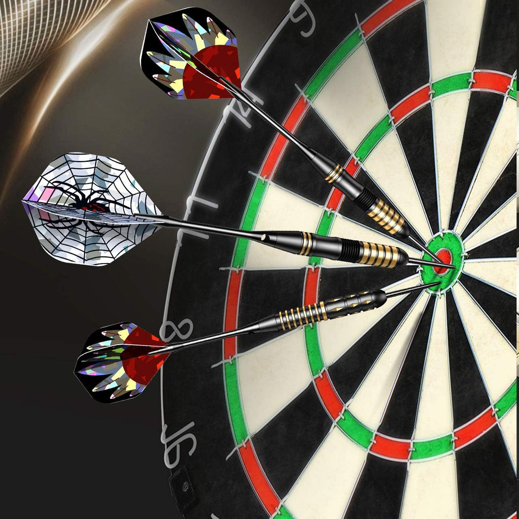 Darts Metal Tip Set - 6 Brass Darts 22G/24G + 12 Aluminum Shafts + 12 Flights + 1 Sharpener