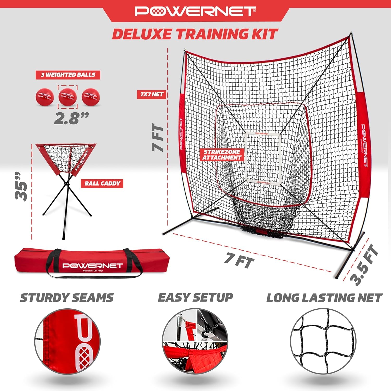 Baseball Softball Practice Net 7X7 with Baseball Accessories for Practice Pitching, Batting & Fielding, Ball Caddy, Weighted Baseballs, Tee