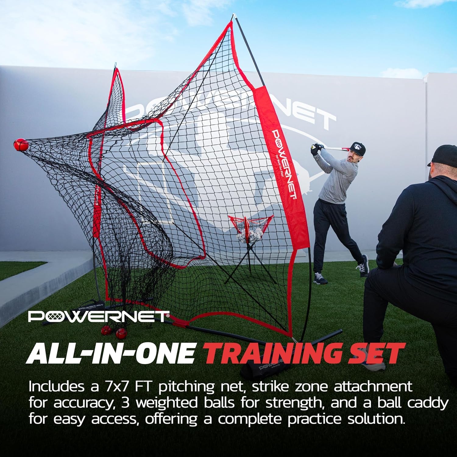 Baseball Softball Practice Net 7X7 with Baseball Accessories for Practice Pitching, Batting & Fielding, Ball Caddy, Weighted Baseballs, Tee