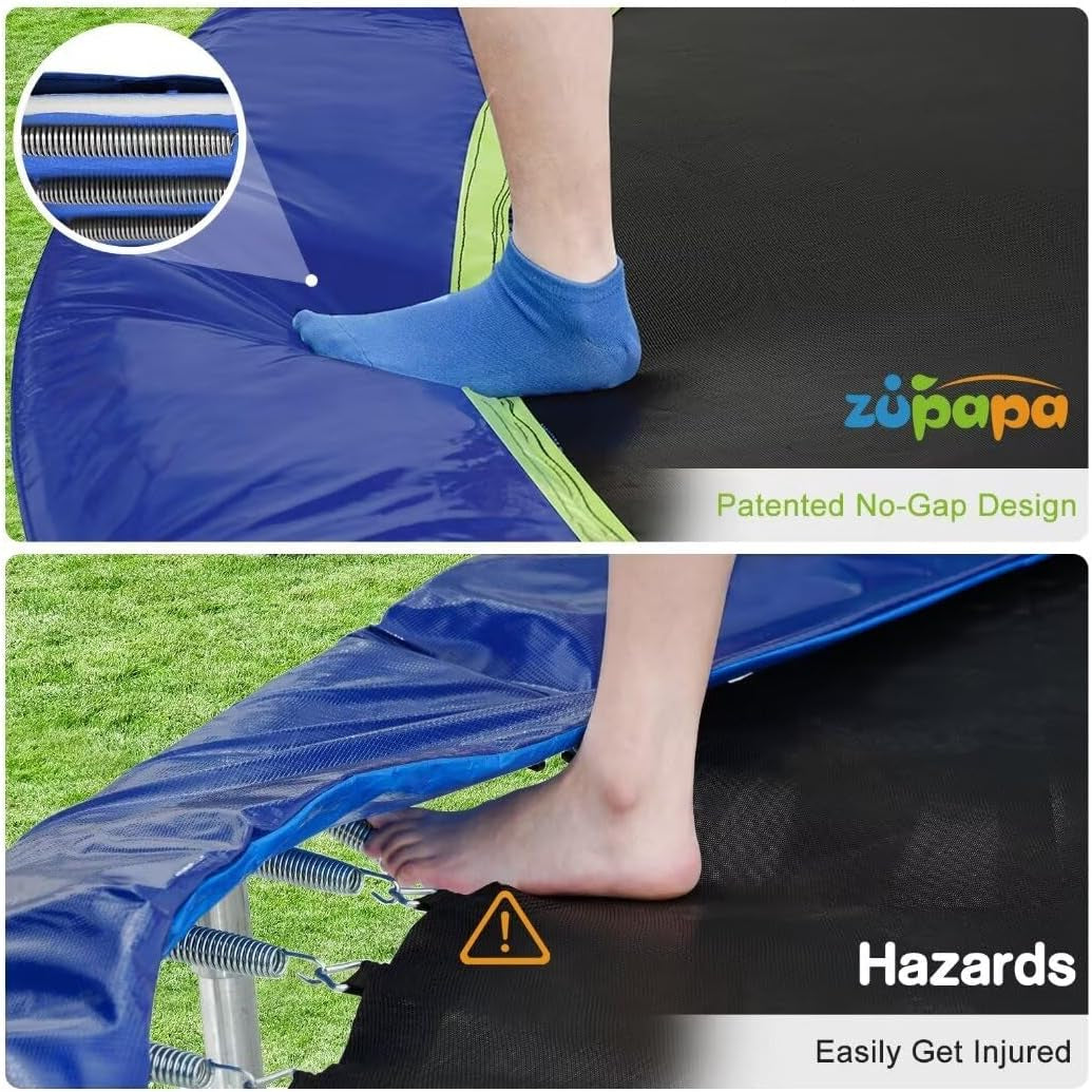 1800LBS Capacity No-Gap Design 16 15 14 12 10FT Trampoline with Safety Enclosure Net and Non-Slip Ladder 10-Year Quality Assurance Perfect for Kids Family Outdoor Backyard Fun