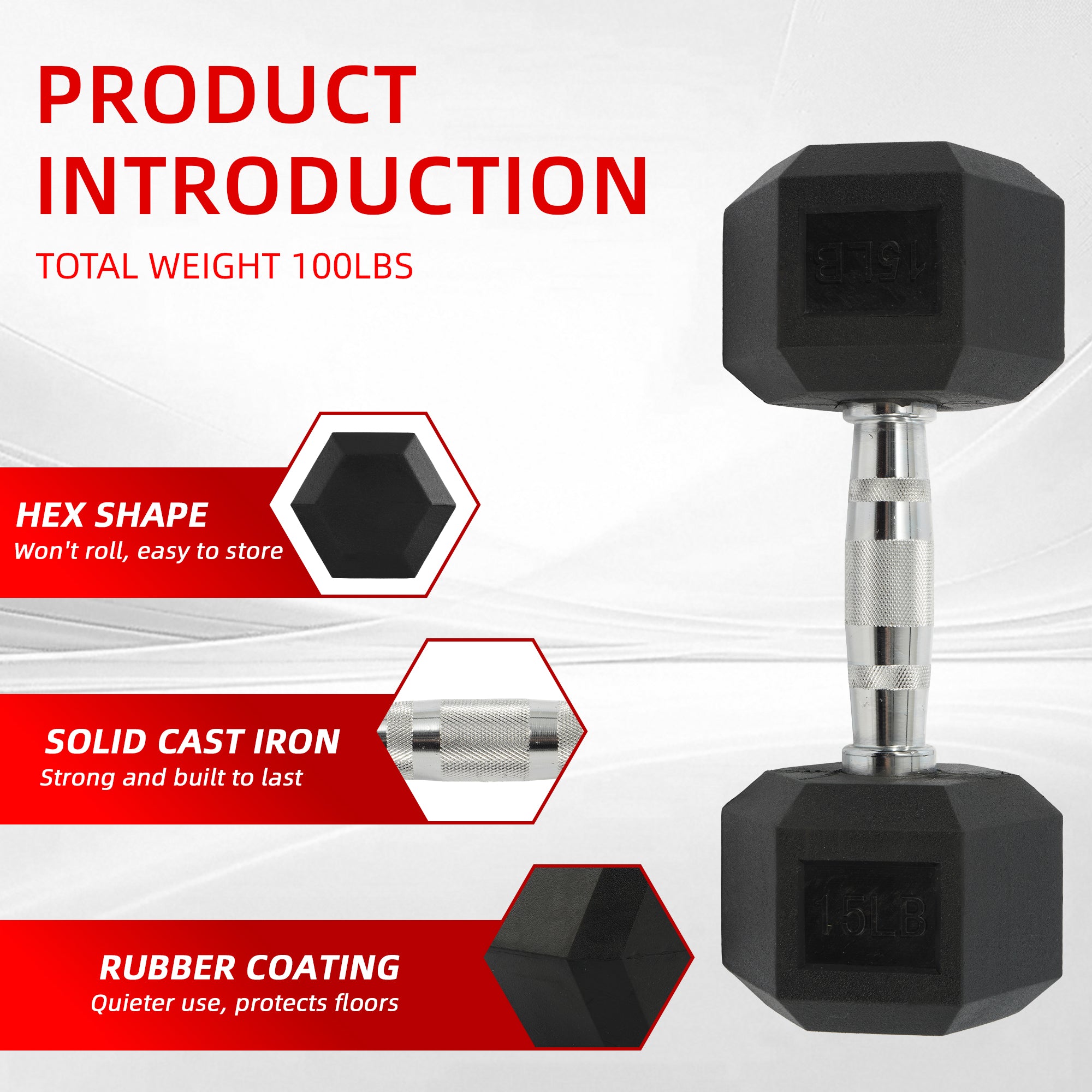 Dumbbell Set, Pairs of 5 Lb, 10 Lb, 15 Lb, and 20 Lb
