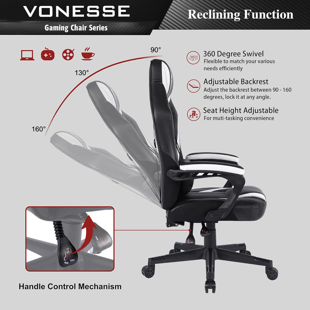 Gaming Chair for Adults, Reclining Computer Gaming Chair with Massage, Big and Tall PC Gaming Chair, High Back Gaming Desk Chair, Ergonomic Home Office Desk Chair, Gamer Chair for Kids (Black)