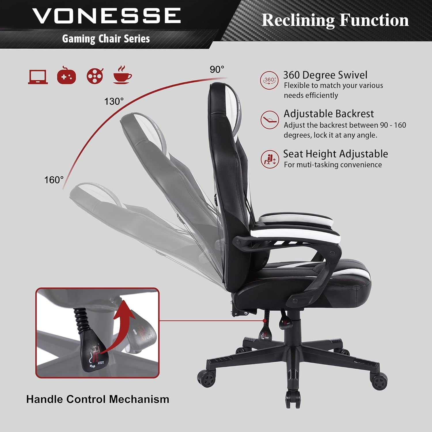 Gaming Chair for Adults, Reclining Computer Gaming Chair with Massage, Big and Tall PC Gaming Chair, High Back Gaming Desk Chair, Ergonomic Home Office Desk Chair, Gamer Chair for Kids (Black)