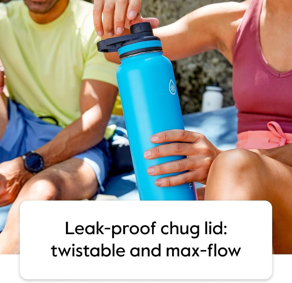 Bottle with Chug Lid & Straw Lid - Insulated Stainless Steel Water Bottle with Leak-Proof Lids - Dishwasher-Safe Reusable Bottle & Lids - Durable Bottle, 2 Straws & 2 Lids - 24 Oz, Cobalt